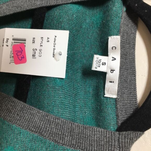 NWT Cabi Teal & Gray Polka Dot Button Front Cardigan Sweater Sz S - Picture 9 of 12